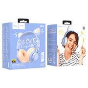 Casti cu urechi de pisica, fir si microfon Hoco W36, bleu