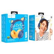 Casti cu urechi de pisica, fir si microfon Hoco W36, albastru