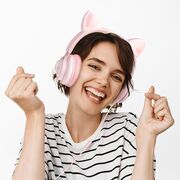 Casti roz cu urechi de pisica, fir si microfon Hoco W36