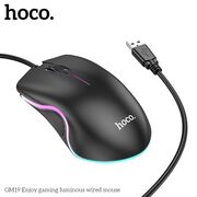 Mouse PC cu fir, pentru gaming Hoco GM19, 1000 DPI,  negru