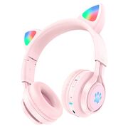 Casti cu urechi de pisica Bluetooth pentru copii Hoco W39, roz