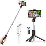 Selfie stick trepied, telecomanda Bluetooth Techsuit Q01, 101cm, alb