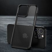 Husa iPhone 15 Pro Max Techsuit Carbon Fuse transparenta, negru