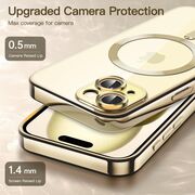 Husa iPhone 15 cu MagSafe si protectie pentru lentile anti-shock 1.5 mm, gold-clear