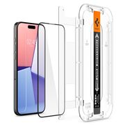 Folie iPhone 15 Pro Spigen Glas.tR EZ Fit, negru