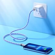 Cablu USB-C la iPhone Fast Charging 20W Hoco U113, Transparent Silicone Protection, Zinc Alloy, 1m - Blue