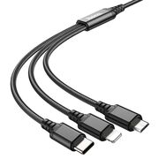 Cablu de date si incarcare 3 in 1 USsb-a la USB type-c, lightning, micro-usb, 2A, 1m - negru, rosu, blue
