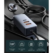 Incarcator auto USB Type-C Fast Charge Baseus Port Extension, 2x USB, 2x Type-C, Fast Charging, 120W, gri, CCBT-A0G
