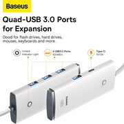 Hub USB la 4 x USB 3.0, tip C Baseus, 1m, alb, WKQX030102