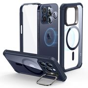 [Pachet 360°] Husa cu folie integrata iPhone 15 Pro ESR Armor Tough Kickstand HaloLock, clear / blue