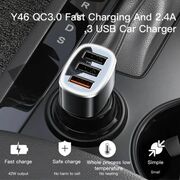 Incarcator masina 3x USB Fast Charge Yesido Y46, 2.4A, 42W, negru