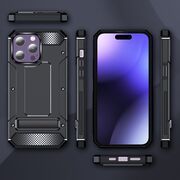 Husa antisoc iPhone 15 Pro Techsuit Hybrid Armor Kickstand, negru
