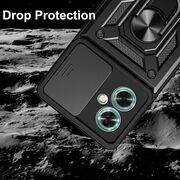Pachet 360: Folie din sticla + Husa Oppo A79 cu inel Ring Armor Kickstand Tough Rugged cu protectie camera (negru)