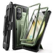Pachet 360: Husa cu folie integrata Samsung Galaxy S24 Ultra Supcase Unicorn Beetle Pro KickStand, guldan