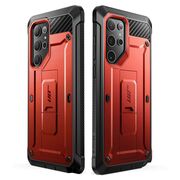Pachet 360: Husa cu folie integrata Samsung Galaxy S24 Ultra Supcase Unicorn Beetle Pro KickStand, ruddy