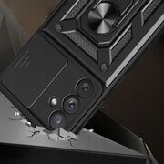 Pachet 360: Folie din sticla + Husa pentru Samsung Galaxy A15 cu inel Ring Armor Kickstand Tough, protectie camera (negru)