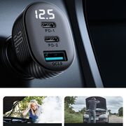 Incarcator auto JoyRoom - Car Charger (JR-CCD04) - USB, 2x Type-C, Digital Display, Fast Charging, 3A, QC si PD, 30W, negru