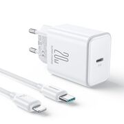 Incarcator USB tip C, PD 20W JoyRoom, cu cablu USB Type-C la lighnting (iPhone), 1m, alb, JR-TCF06