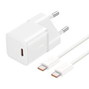 Incarcator priza Baseus - wall charger (p10110900213-01) - gan, type-c, 20w, cu cablu type-c la type-c, 100w, 1m - moon white