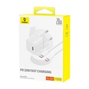 Incarcator priza Baseus - wall charger (p10110900213-01) - gan, type-c, 20w, cu cablu type-c la type-c, 100w, 1m - moon white