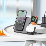 Statie incarcare wireless pentru Apple iPhone, Watch, casti, Hoco CQ1, 15W, negru