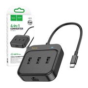 Adaptor Easy Link (HB35) - 4 in 1 Gigabit Ethernet, USB-C la 3x USB2.0 + RJ45, 0.2m, negru