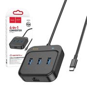 Adaptor Easy Link (HB35) - 4in1 Gigabit Ethernet, USB-C to 3x USB3.0 + RJ45, 0.2m, negru