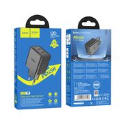 Incarcator priza Fast Charger 2 x USB-C PD 45W Hoco N35, negru