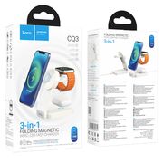 Statie de incarcare wireless MagSafe Hoco CQ3, iPhone, iWatch, AirPods, alb