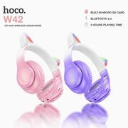 Casti cu urechi pisica Bluetooth pentru copii Hoco W42, mov