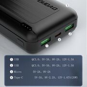 Acumulator extern Dudao powerbank 20000 mAh Power Delivery 20 W, Quick Charge 3.0, 2x USB / USB Type C, negru