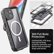Pachet 360: Husa cu folie integrata iPhone 15 Plus cu MagSafe, ShockProof Dust-Water Proof Full Body, negru / transparent