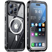 Pachet 360: Husa cu folie integrata iPhone 15 Pro Max cu MagSafe, ShockProof Dust-Water Proof Full Body, negru / transparent