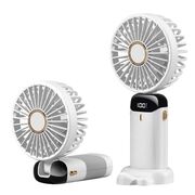 Ventilator portabil 4 in 1 de birou / mana / gat, 5 trepte de viteza, unghiuri reglabile pana la 90 grade, ecran LED, acumulator reincarcabil port USB-C, cu suport pentru telefon, alb