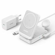 Incarcator wireless magnetic Anker MagGo 3-in-1, MagSafe compatibil, 15W, Qi2 Certificat, Pliabil, (incarcator si cablu USB-C inclus), alb