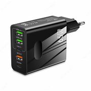 Incarcator priza 65W Fast Charge cu 5 porturi, 3 x USB 3.0, 2 x USB Type C, compatibil telefoane si tablete, negru
