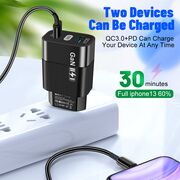 Incarcator de priza fast Charge cu 1 x USB 3.0 si 1 x USB Type-C, PD si QC - GaN 65W - negru