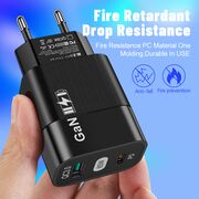 Incarcator de priza fast Charge cu 1 x USB 3.0 si 1 x USB Type-C, PD si QC - GaN 65W - negru