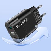 Incarcator de priza fast Charge cu 1 x USB 3.0 si 1 x USB Type-C, PD si QC - GaN 65W - negru