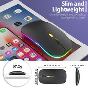 Mouse wireless iluminat LED Rechargeable (Bluetooth + USB 2.0, USB-C) 2.4GHz Silent Click pentru Android, iOS, MAC, Windows, negru