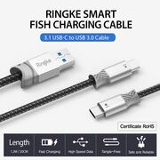 Cablu de date USB la Type-C 20cm, Ringke Smart Fish, gri
