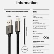 Ringke - data cable - usb to type-c, 60w, 0.5m - black