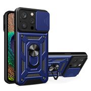 Husa pentru iPhone 15 Pro Max cu inel Ring Armor Kickstand Tough, protectie camera - blue