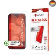 Folie sticla premium iPhone 13, 13 Pro, iPhone 14 Displex Real Glass 2D cu aplicator, transparenta