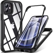 Pachet 360: Husa cu folie integrata pentru iPhone 15 Cover360 fata spate - negru / transparent