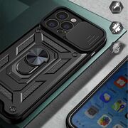 Husa pentru iPhone 15 Pro cu inel Ring Armor Kickstand Tough Rugged, verde