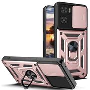Husa Motorola Moto E22, E22i cu inel Ring Armor Kickstand Tough, protectie camera rose gold