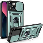 Husa pentru iPhone 13 cu inel Ring Armor Kickstand Tough, protectie camera, verde