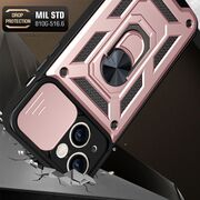 Husa pentru iPhone 13 cu inel Ring Armor Kickstand Tough, protectie camera, rose gold