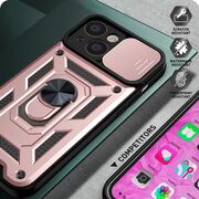 Husa pentru iPhone 13 cu inel Ring Armor Kickstand Tough, protectie camera, rose gold